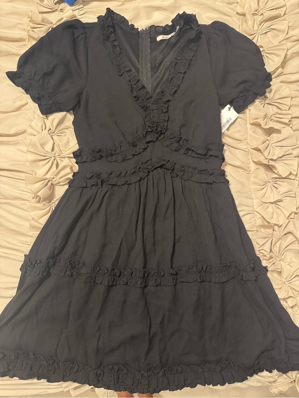 Black Ruffle V-Neck Mini Dress - Mi Ami